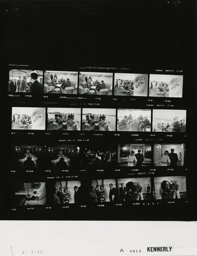 Dinner and Cabinet meeting aboard USS Sequoia, 7 May 1975. Contact sheet of White House roll A4413, photographed by Kennerly. Frames: 2A-11A, 12A-13A, 14A. Other frames on the roll show other subjects photographed that day.