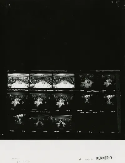 Dinner and Cabinet meeting aboard USS Sequoia, 7 May 1975. Contact sheet of White House roll A4415, photographed by Kennerly. Frames: 2A-14A.