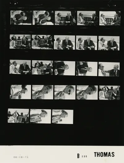 Working dinner cruise aboard USS Sequoia with Prime Minister Pierre Trudeau of Canada, 16 June 1976. Contact sheet of White House roll B0235, photographed by Thomas. Frames: 2-6, 7-8, 9-12, 13, 14-15, 16, 17-20, 21-22, 23-24.
