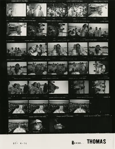 Susan Ford's nineteenth birthday cruise aboard the presidential yacht Sequoia, early July 1976. Contact sheet of White House roll B0498, photographed by Thomas. Frames: 5-6, 7-8, 9-22, 23, 24-25, 26-31, 32-33. Frames 1-4 show the same celebration ashore.