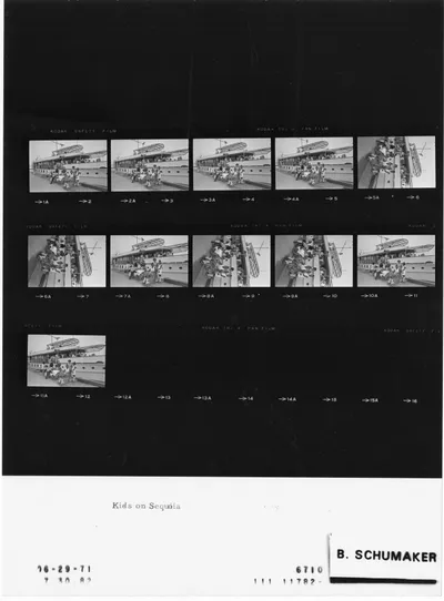 Children and adults in front of the presidential yacht Sequoia and on board at Pier 1, Washington Navy Yard, 29 June 1971. Contact sheet of White House Photo Office roll WHPO-6710, photographed by Byron Schumaker. Frames: 01A-11A.